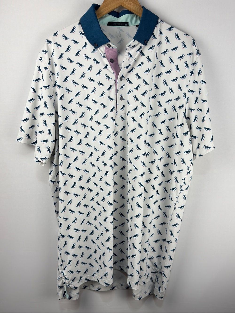 Greyson Men's White Bird-Print Polo Shirt Golf Polo Collar XL